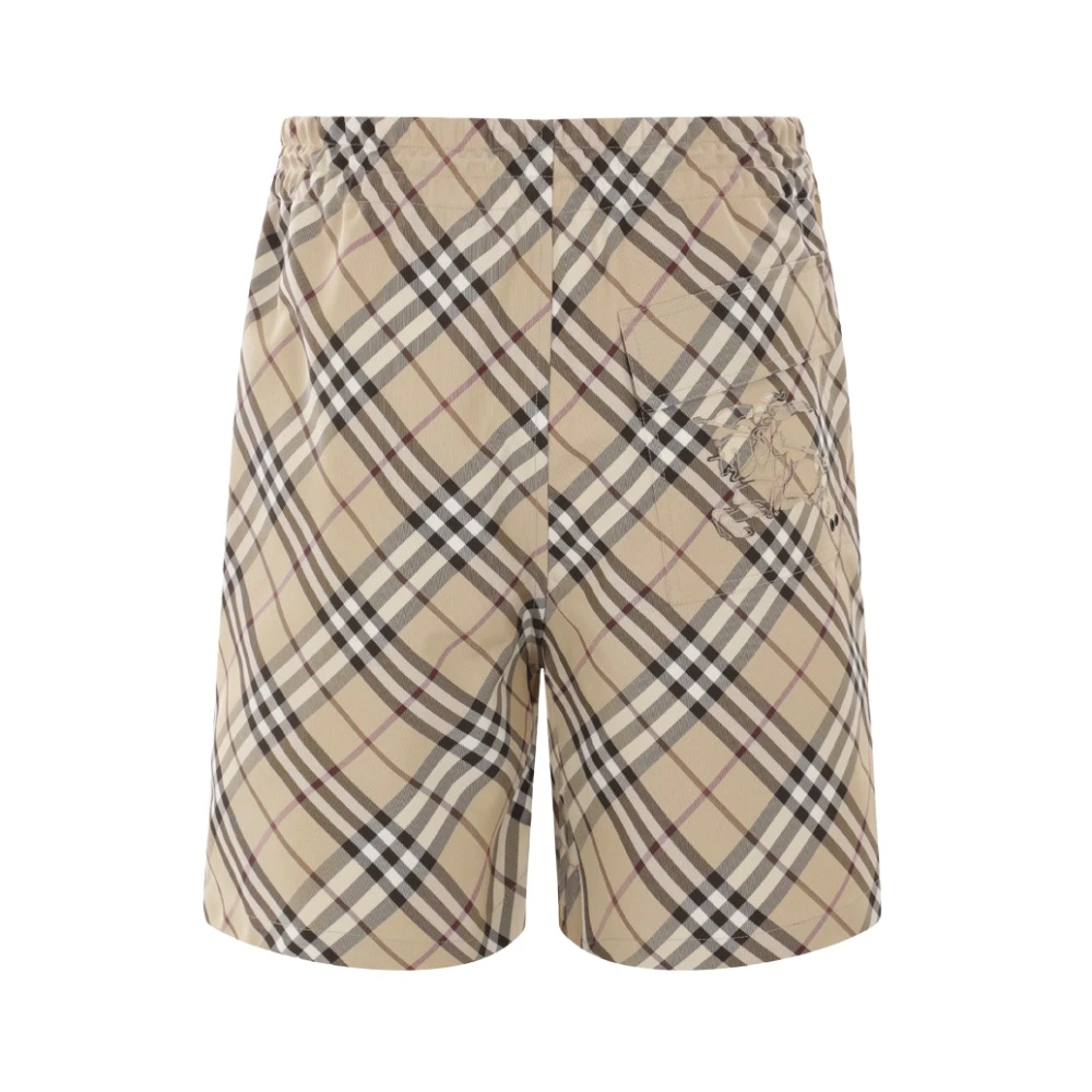 Burberry Geruite Twill Shorts met Elastische Taille Beige Heren