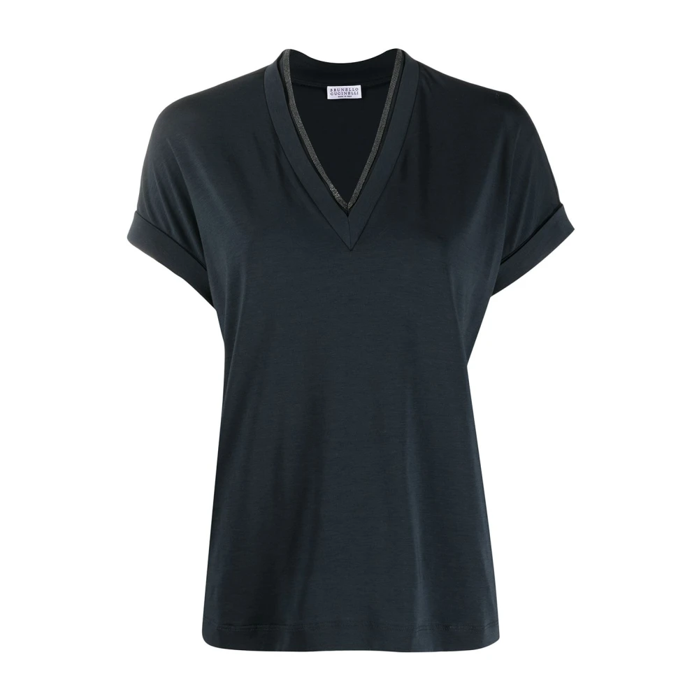 BRUNELLO CUCINELLI Blauwe V-hals katoenen trui Blue Dames