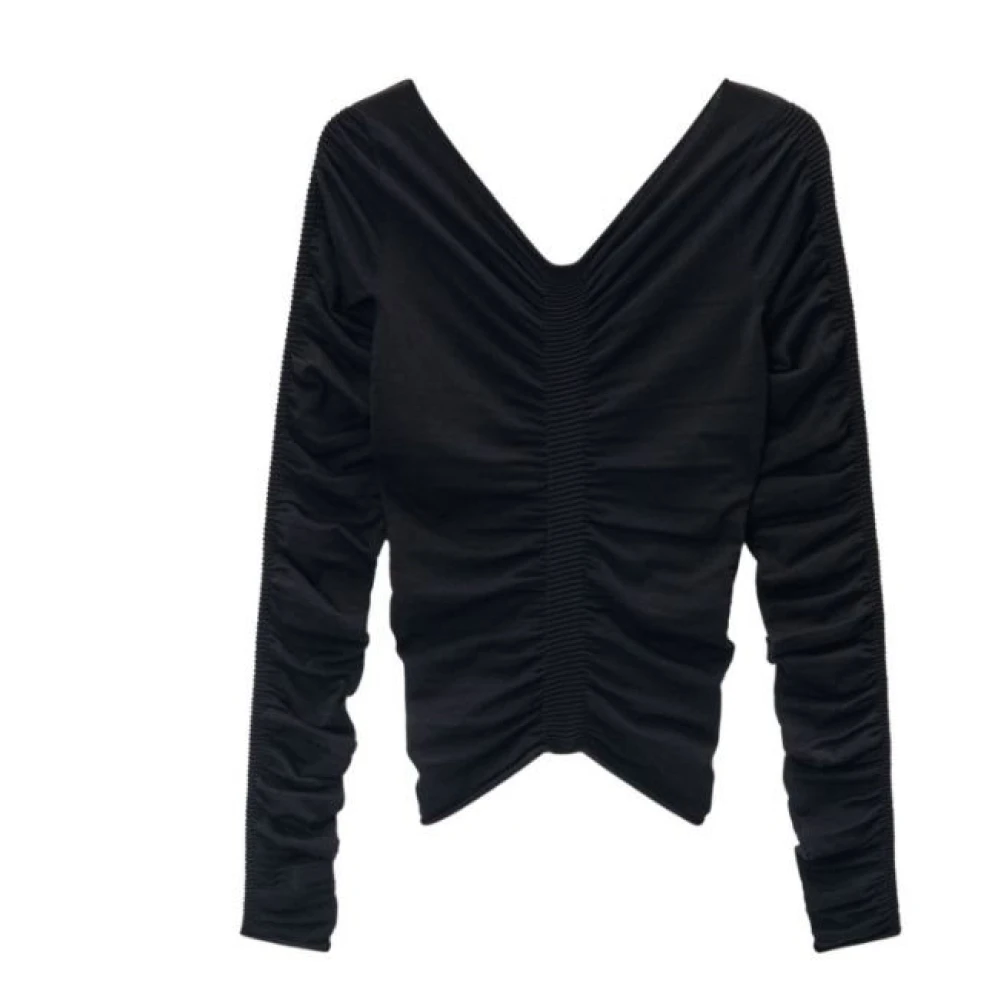 Alexander wang Wijde V-hals Gerimpelde Pullover Zwart Black Dames