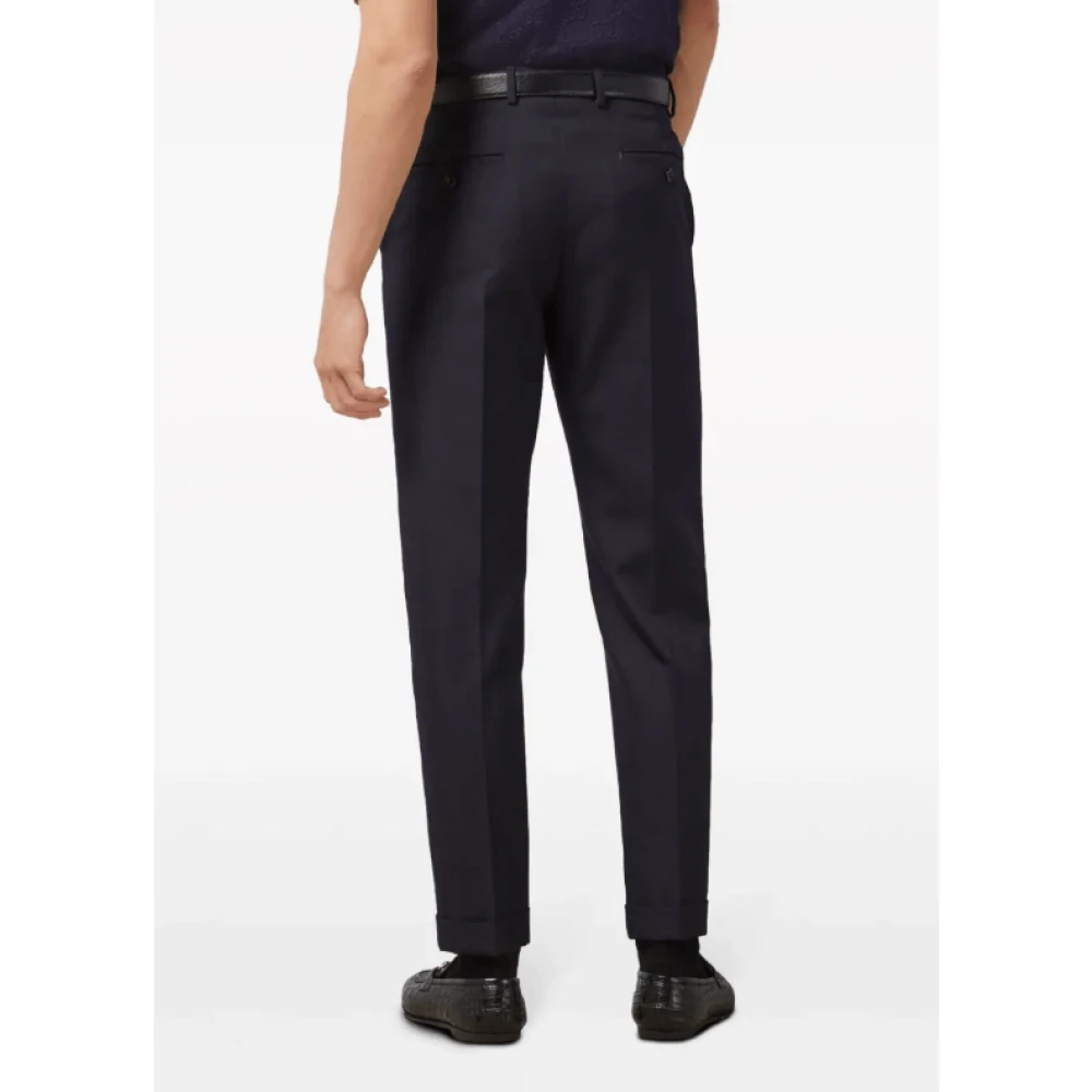 Gucci Navy Blauwe Wol Twill Straight-Leg Broek Blue Heren