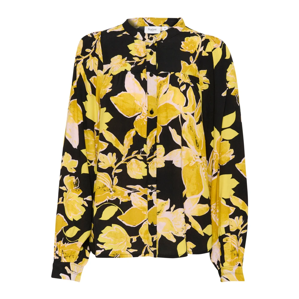 Saint Tropez Zwart Gebrande Bloemen Blouse Yellow Dames