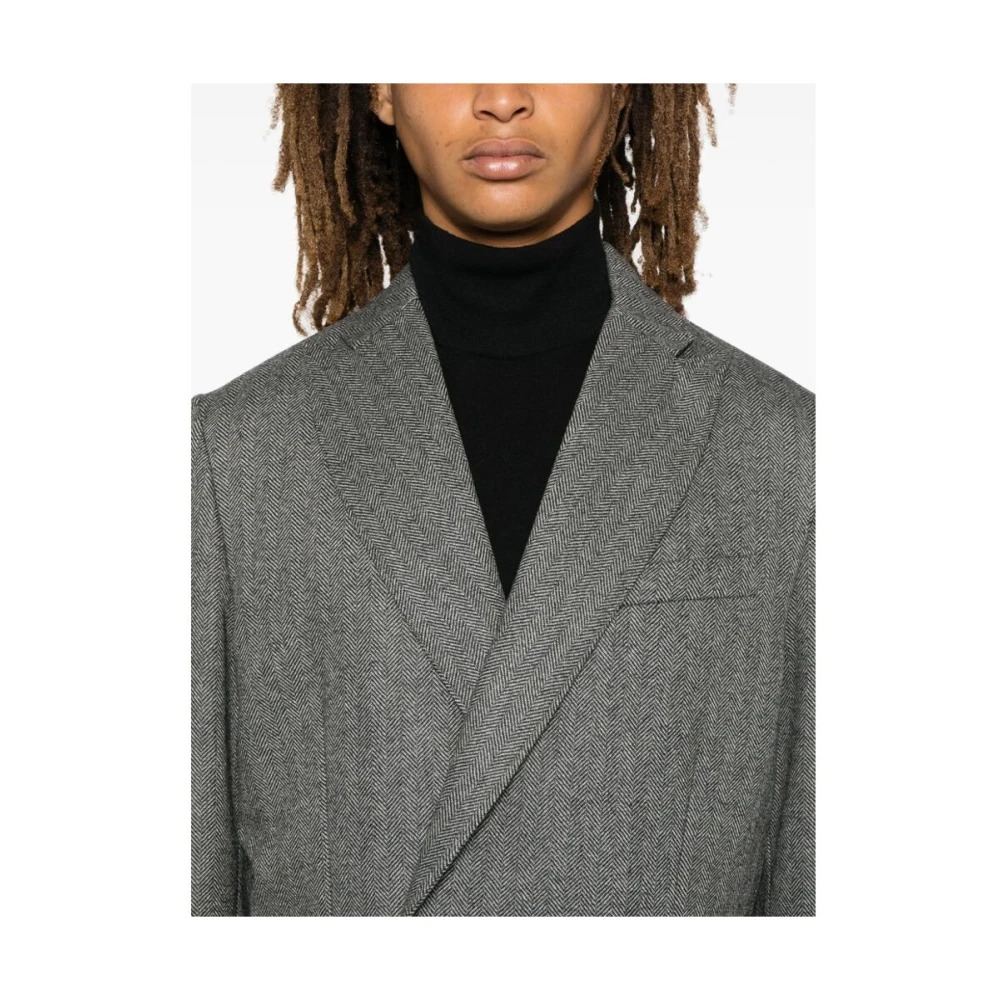 Cruna Wollen Herringbone Double-Breasted Jas Gray Heren