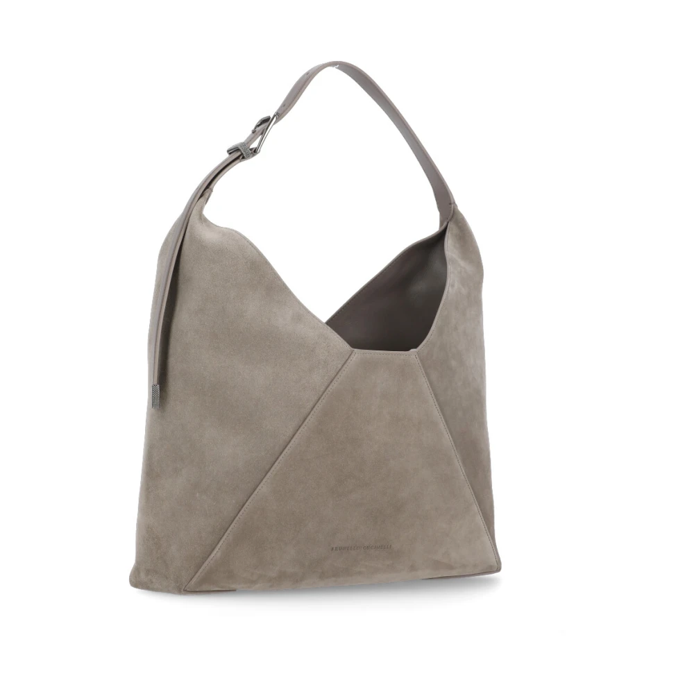 BRUNELLO CUCINELLI Grijze Suède Schoudertas Gray Dames