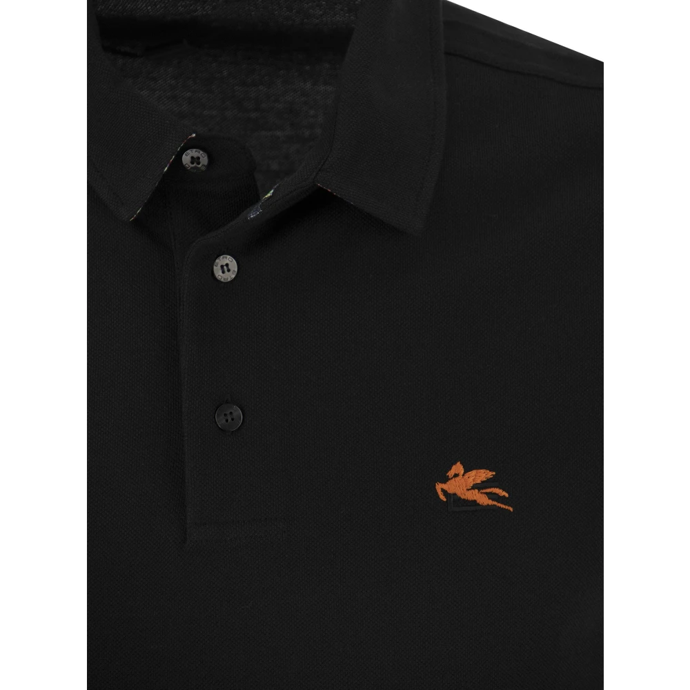 ETRO Piqué Polo Shirt met Pegasus Borduursel Black Heren