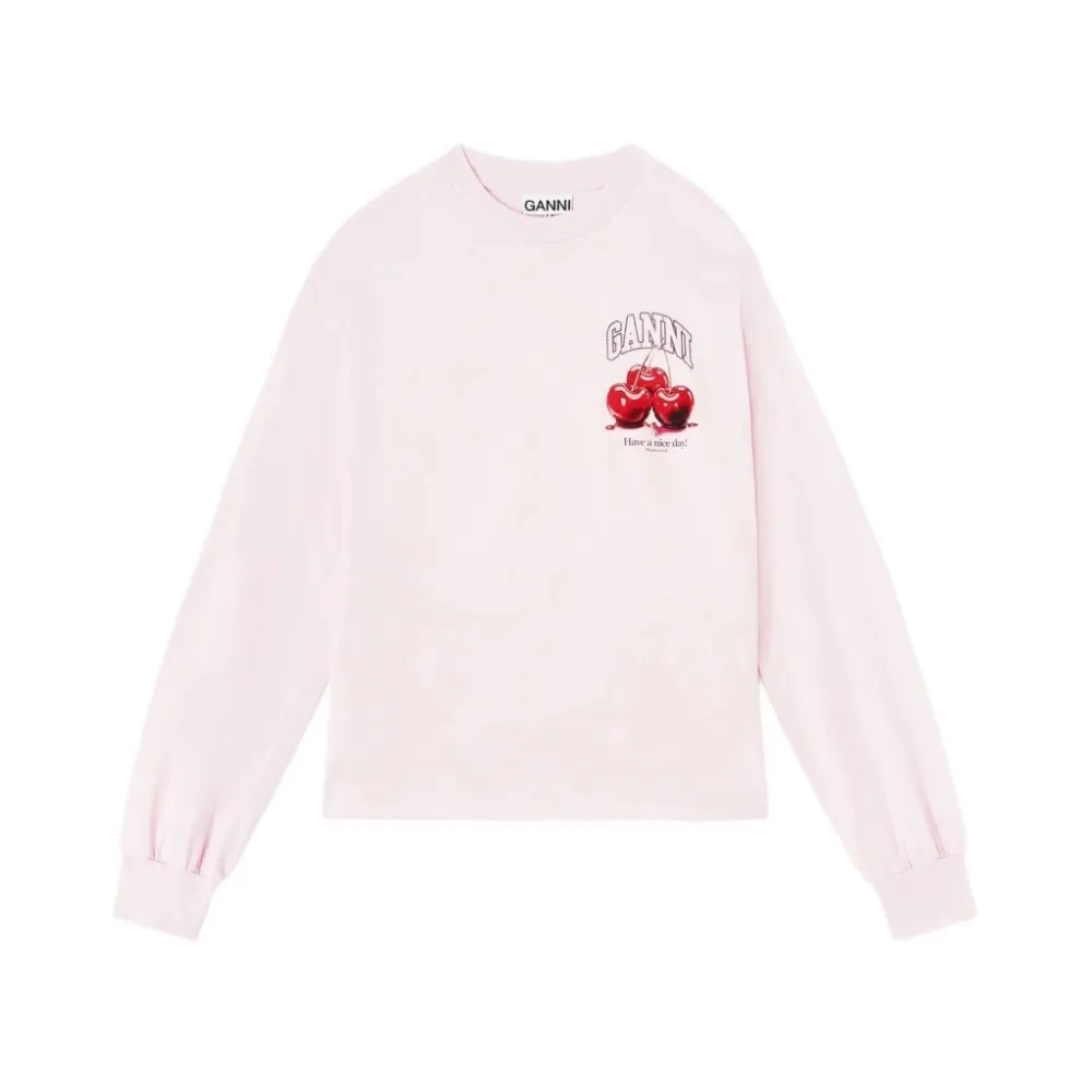 Ganni Women's Pink Basic Cotton Jersey Long Sleeve