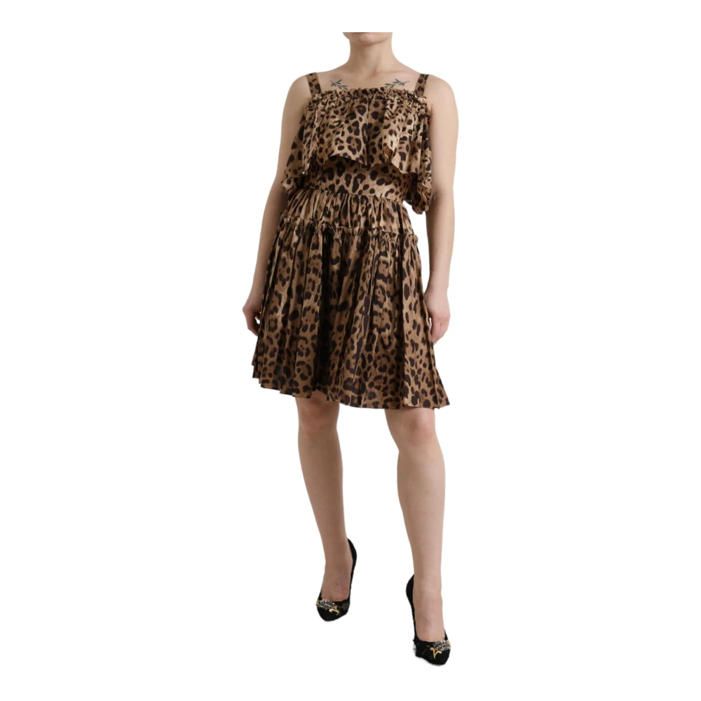 Dolce & Gabbana Leopard Print A-Lijn Jurk Brown Dames