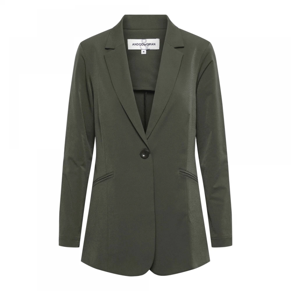 &Co Woman Lange Ongevoerde Blazer in Militaire Stijl Green Dames