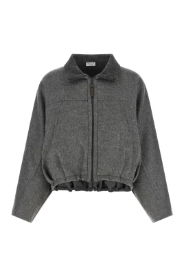 Mélange Virgin Wool Jacket With Foldable Turtleneck