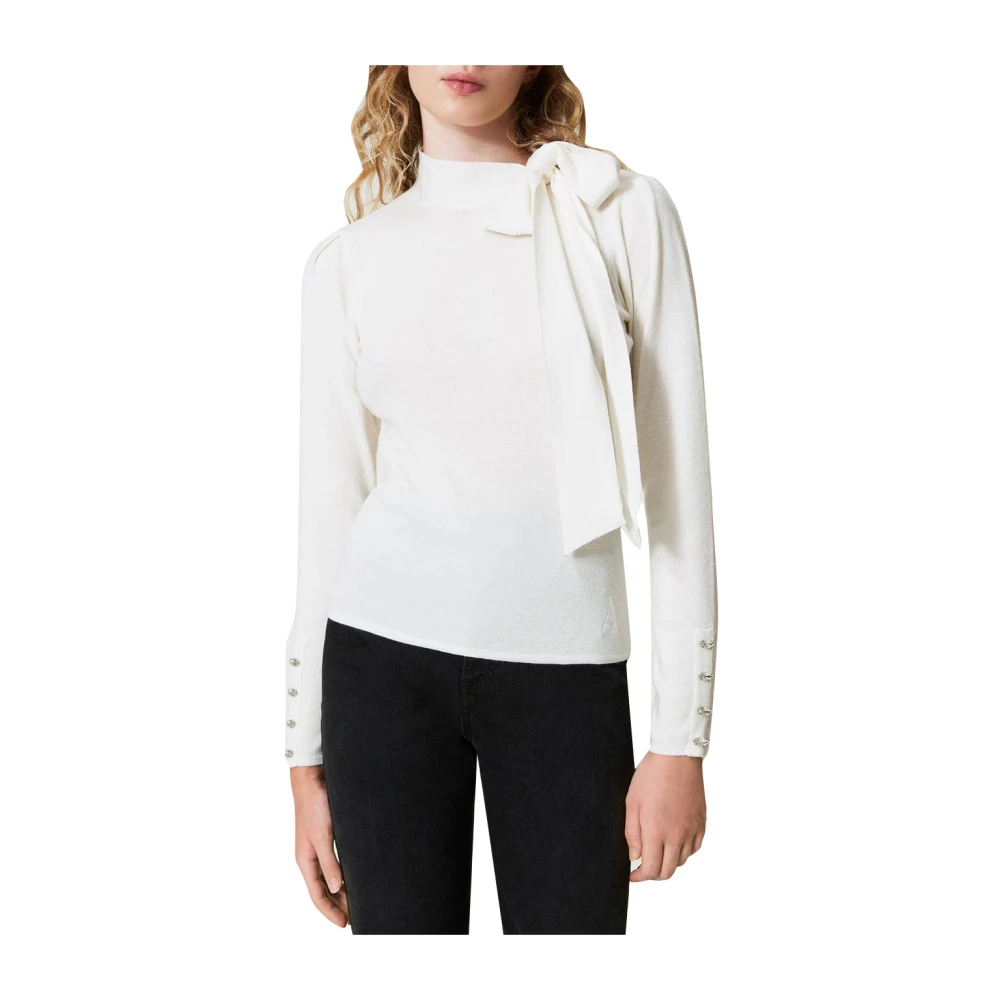 Actitude Witte Trui met Maxi Strik White Dames