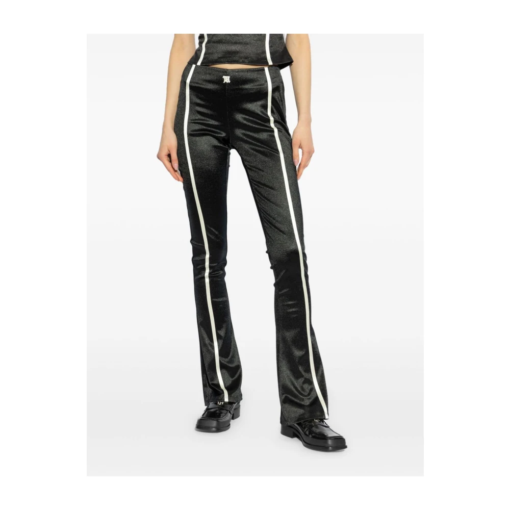 Misbhv Zwarte Satijnen Flared Broek met Witte Inzetstukken Black Dames