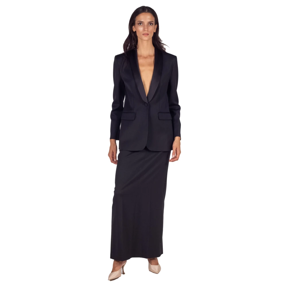 Semicouture Zwarte A-lijn Maxi Rok met Satijnen Tailleband Black Dames