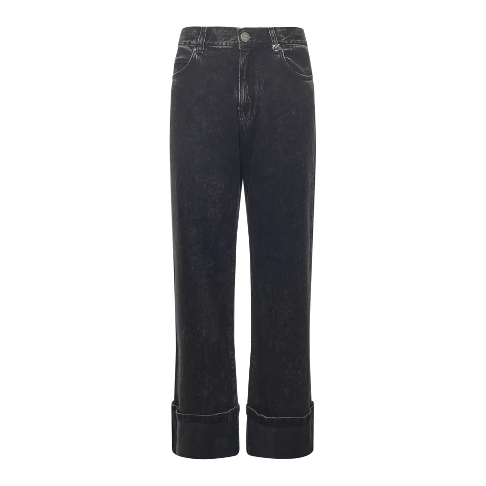 Pinko Black Denim Jeans With Zipper - Female - Wide Jeans - W28 - Jeans