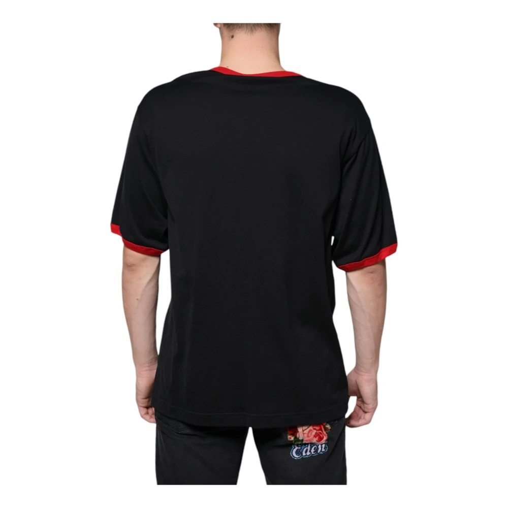Dolce & Gabbana Zwarte Katoenen Crew Neck T-shirt met Logo Black Heren