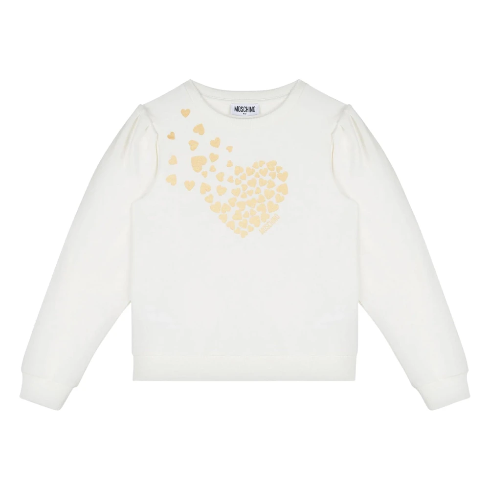 Moschino Girls Beige Kids Sweatshirts, 10 Y, Heart Logo Sweatshirt In Ivory