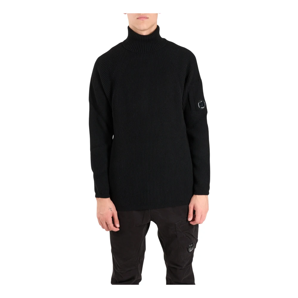 C.P. Company Geribbelde wollen trui met hoge hals Black Heren