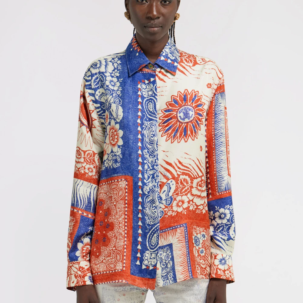 Roberto Cavalli Bohemian Bandana Print Zijden Blouse Multicolor Dames