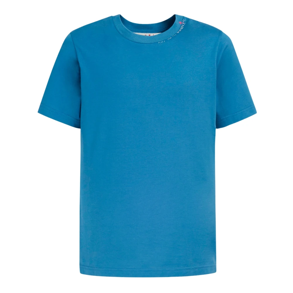 Marni Katoenen T-shirt met bloemenprint op de achterkant Blue Heren