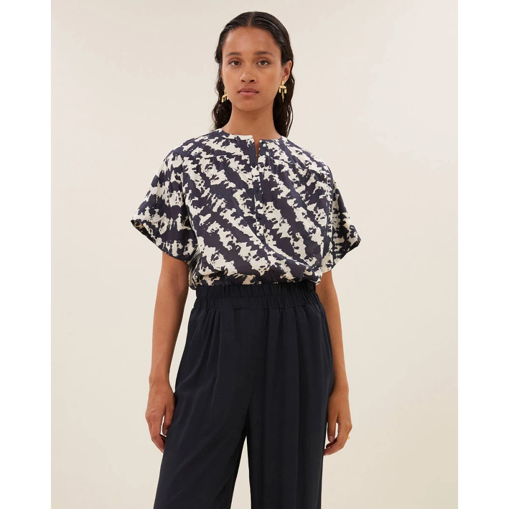 By-Bar Korte Mouw Schaduw Blouse Black Dames