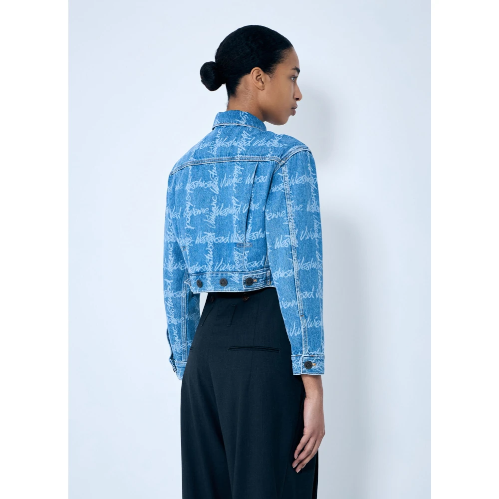 Vivienne Westwood Logo Denim Cropped Jacket Blue Dames