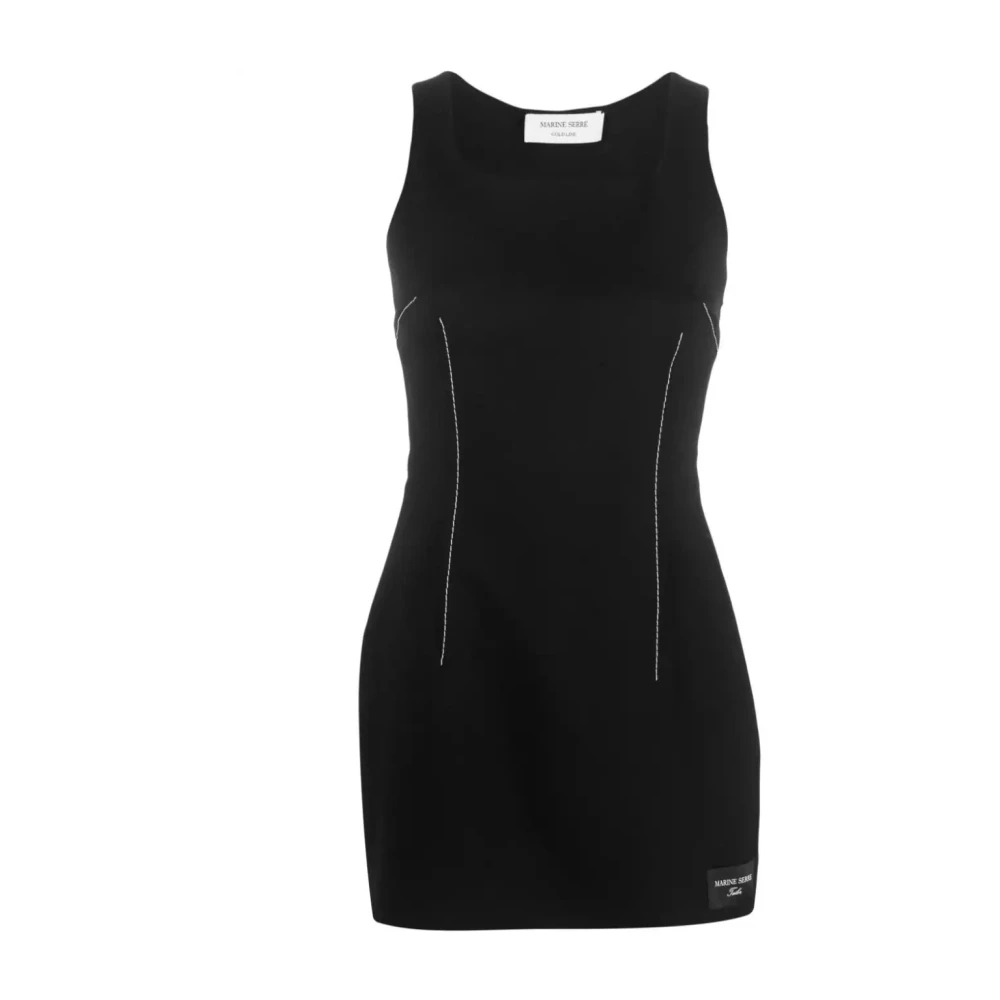 Marine Serre Black Virgin Wool Midi Dress - Female - Knitted Dresses - S - Dresses