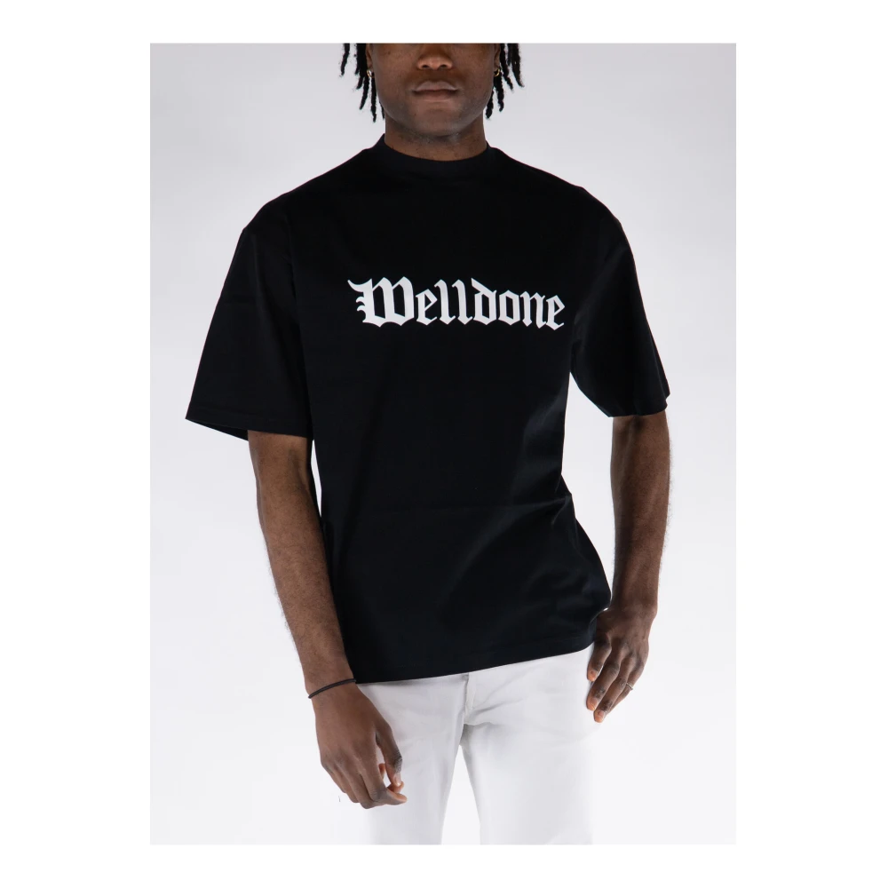 We11Done Gothic Logo Print T-Shirt Black Heren