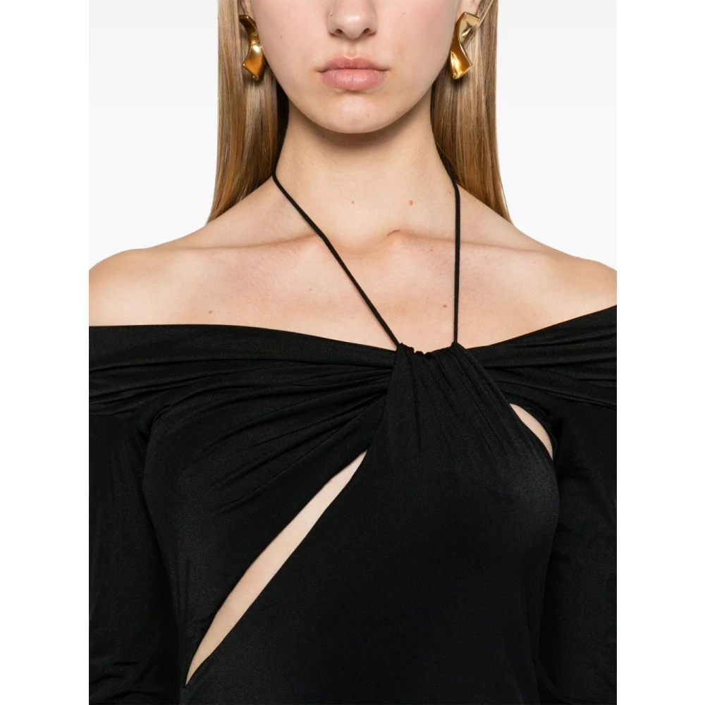 Amazuin Zwarte Satijnen Off Shoulder Mini Jurk Black Dames
