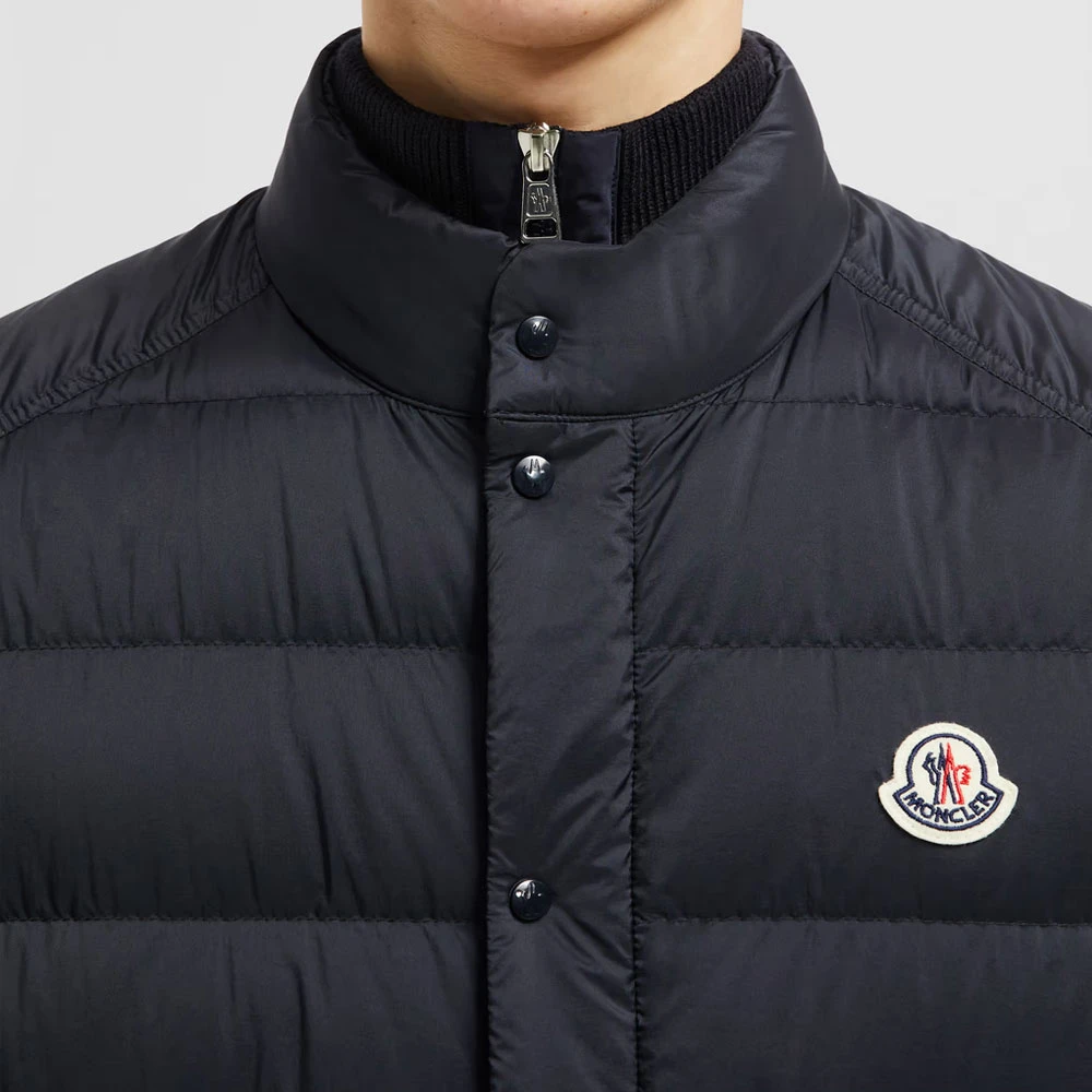 Moncler Navy Donzen Vest met Rits Blue Heren