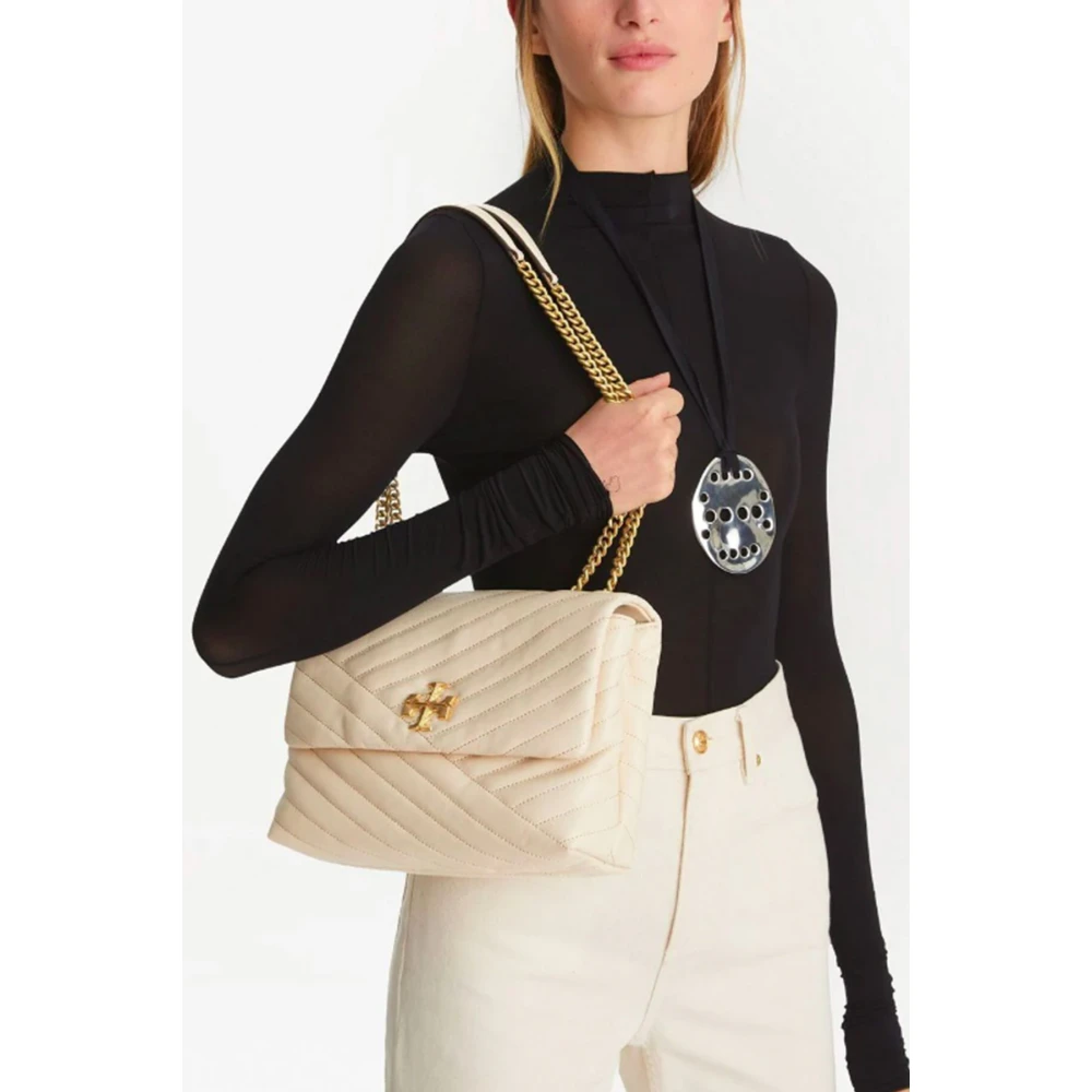 TORY BURCH Witte Matelassé Chevron Leren Schoudertas White Dames