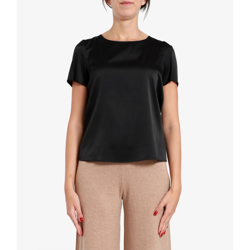 Pennyblack Zwarte zijden satijnen blouse korte mouwen Black Dames
