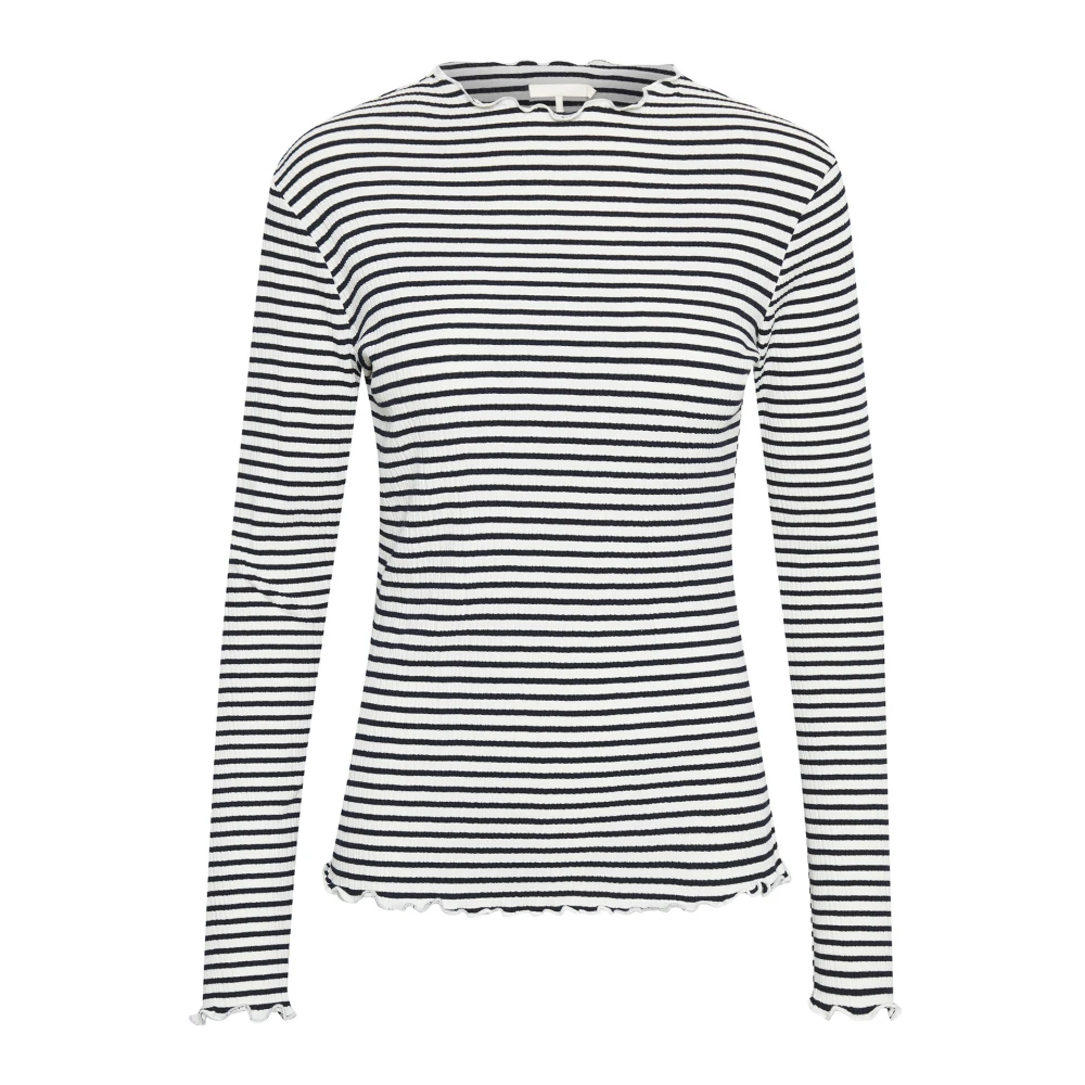 Karen by Simonsen Gestreepte longsleeve top met ruchedetails Multicolor Dames