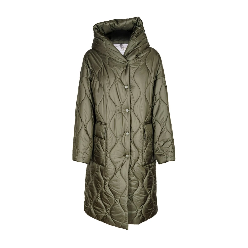 Duno Gewatteerde lange jas met capuchon Green Dames