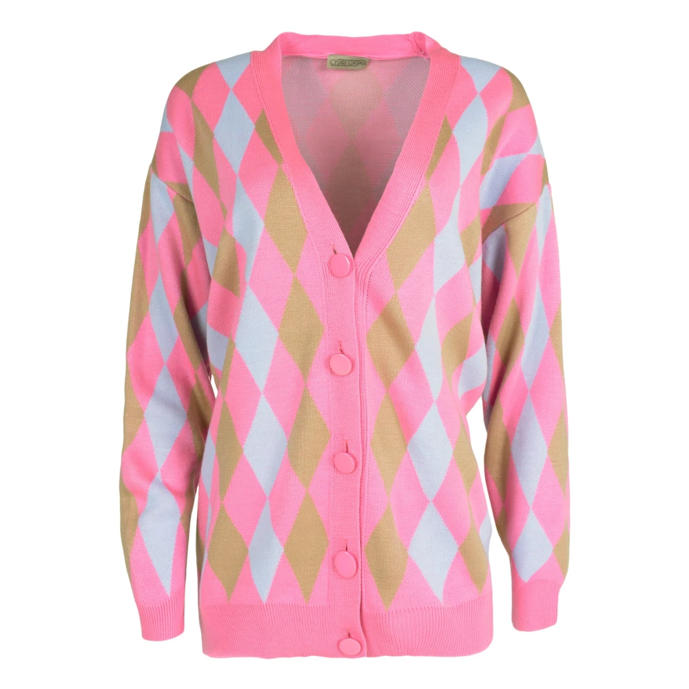 Cesare Gaspari Multifärgad Button-Up Cardigan - Rosa Multicolor, Dam