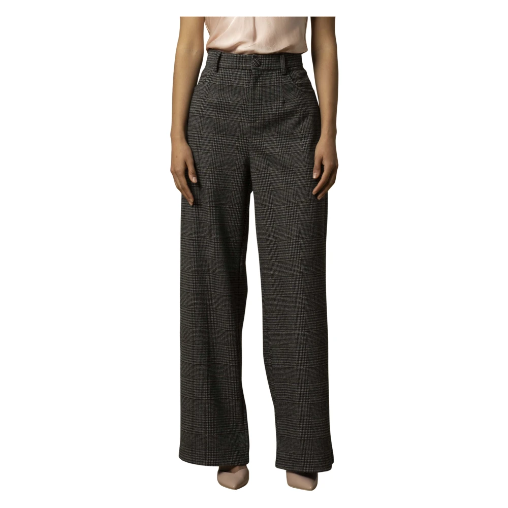 Kocca Women's Black Chic Checkered Full Length Trousers, Wide Trousers, Xs, Trousers