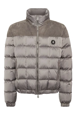 Quilted Suede-Panel Puffer Jacket