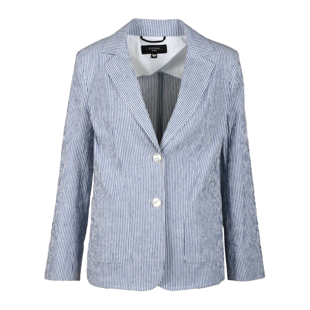 Max Mara Weekend Katoen Linnen Jas Blue Dames