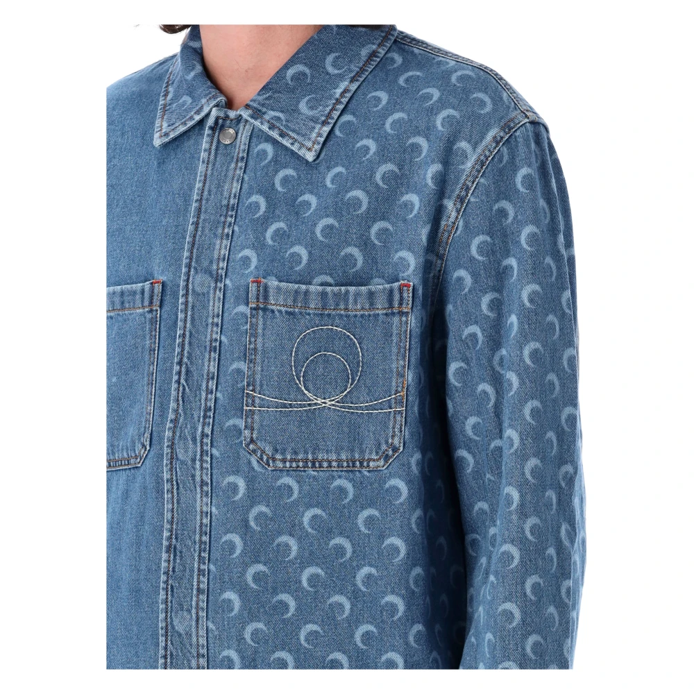 Marine Serre Maan Laser Denim Overshirt Lichtblauw Blue Heren