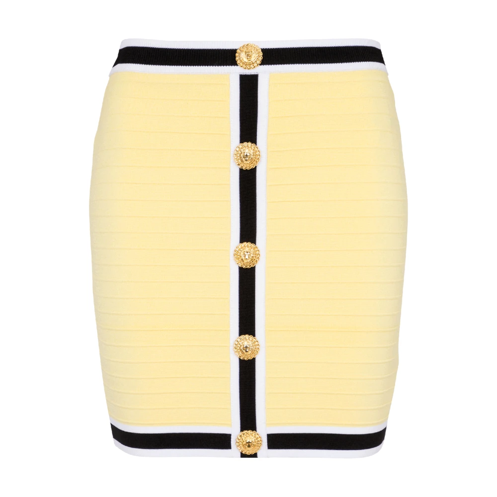 Balmain Kort stickad kjol med knappar Yellow, Dam