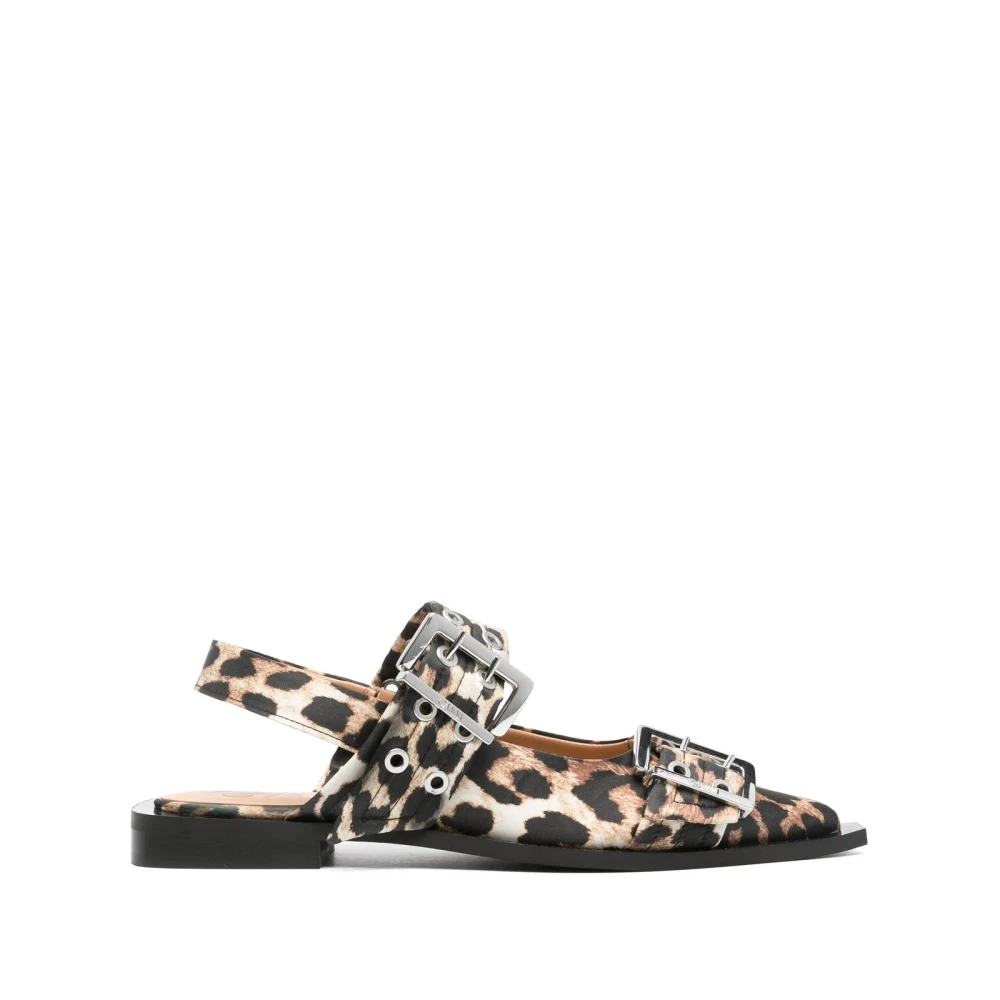 Ganni Women's Multicolor Leopard Print Buckle Strap Flat Sandals - Ballerina Shoes - 3 Uk - Shoes