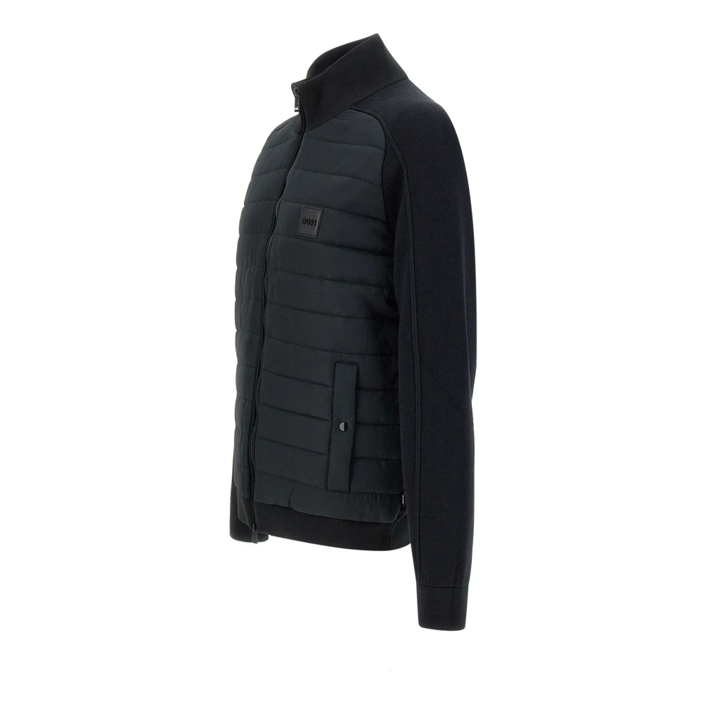 Hugo Boss Blauwe Gewatteerde Jas met Dubbele Rits Black Heren