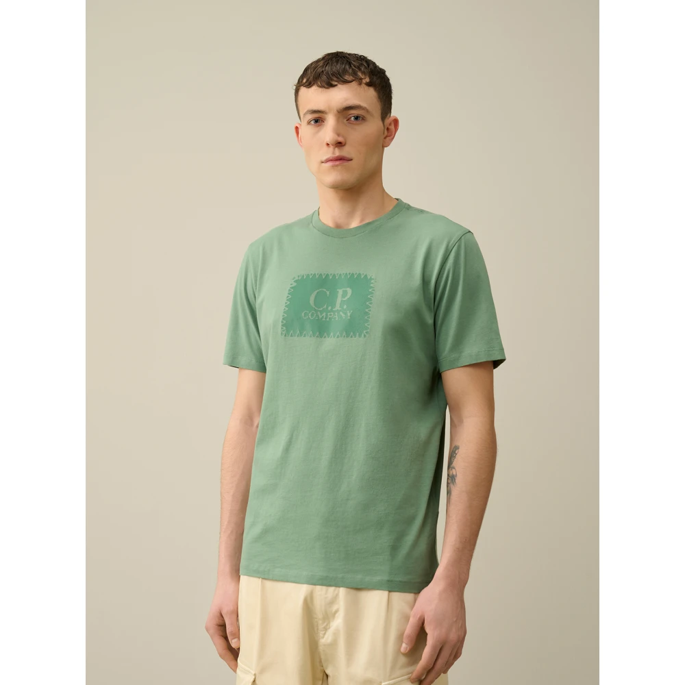 C.P. Company Jersey Label Style Logo T-shirt Green Heren