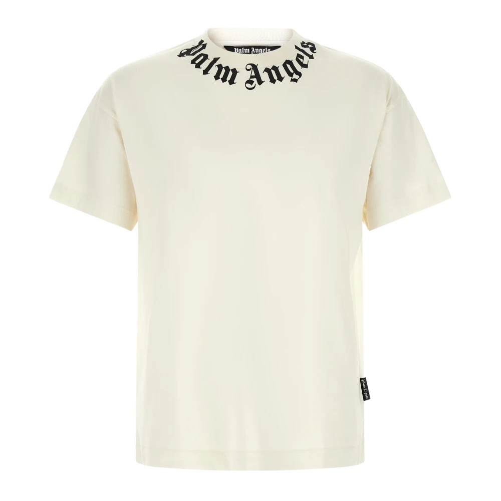 Palm Angels Men's White Neck Logo T-Shirt - T-Shirts - Xs - Tops
