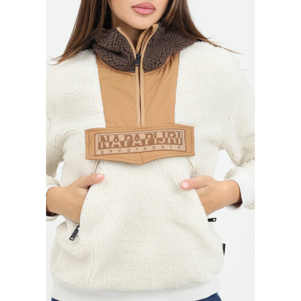 Napapijri Sportieve Half-Zip Trui Roomwit Beige Dames
