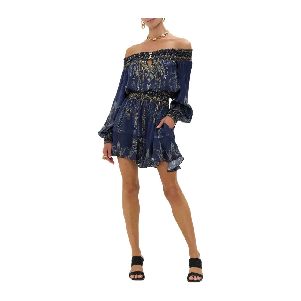 Camilla Off Shoulder Korte Jurk Egypte Effect Blue Dames