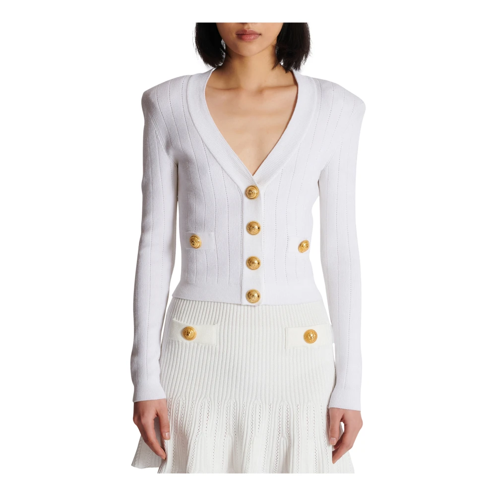 Balmain Geknipte gebreide vest White Dames