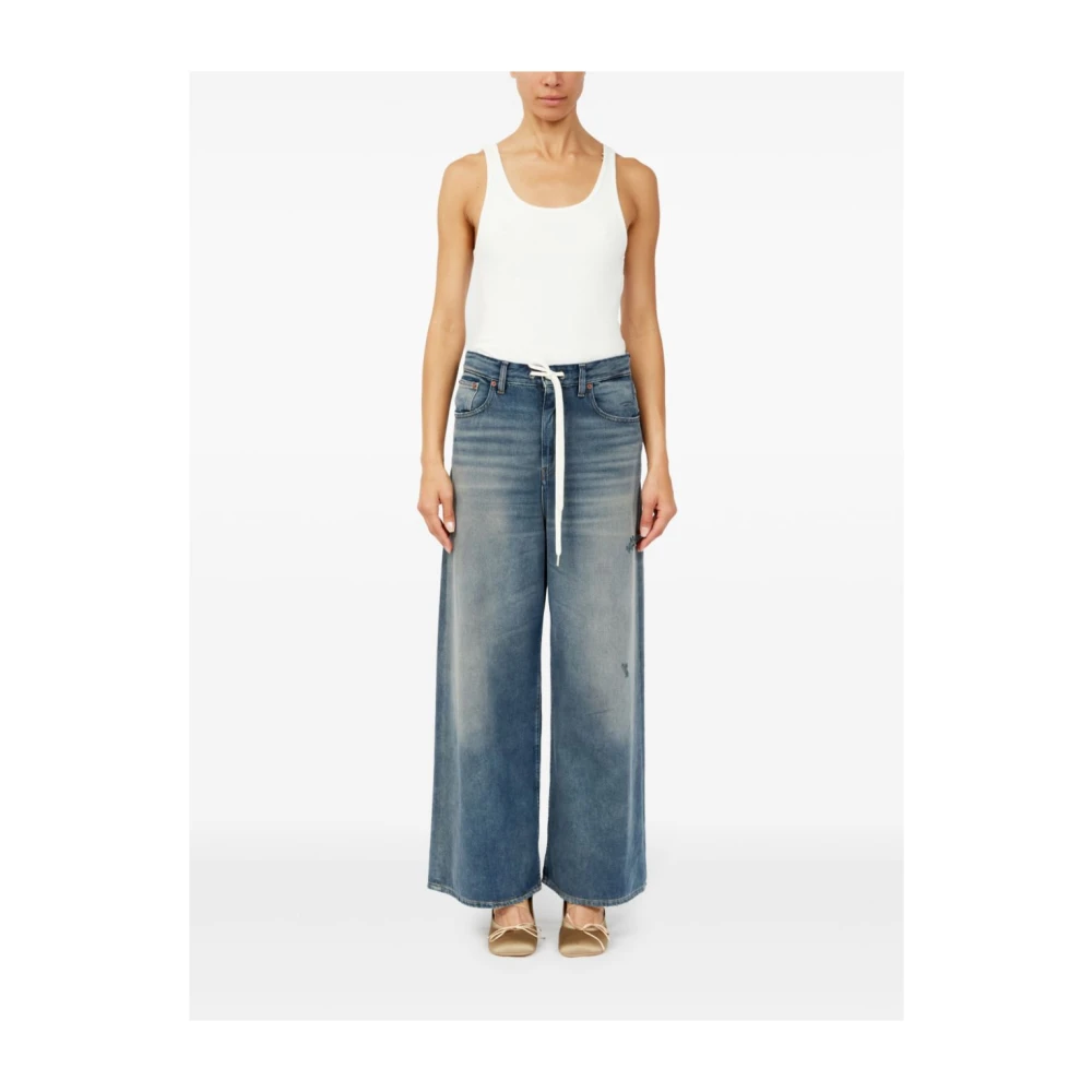MM6 Maison Margiela Blauwe Denim Trekkoord Jeans Wijde Pijpen Blue Dames