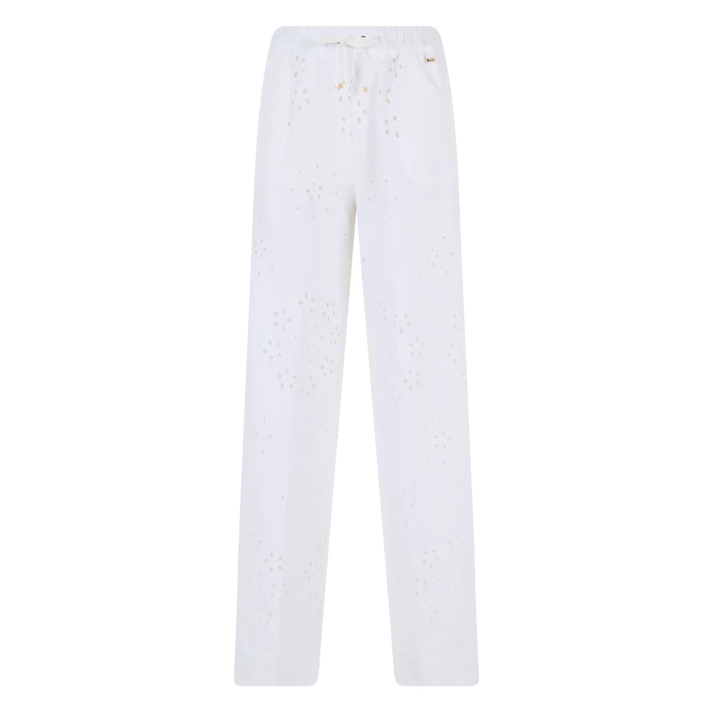 Herno Vrouw Wit Broeken Dames, Xl, Katoen, Straight Lace Sangallo Broek