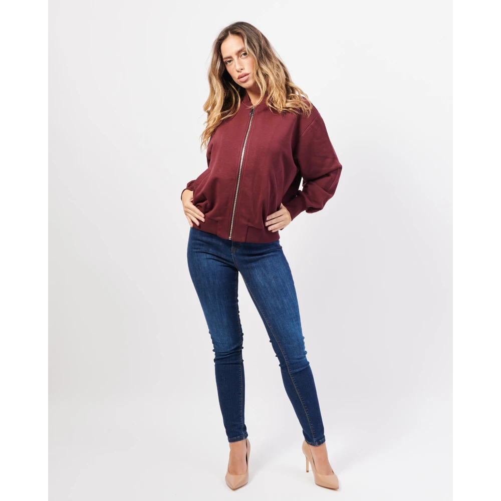 Jijil Bordeaux Sweater met volledige rits Red Dames