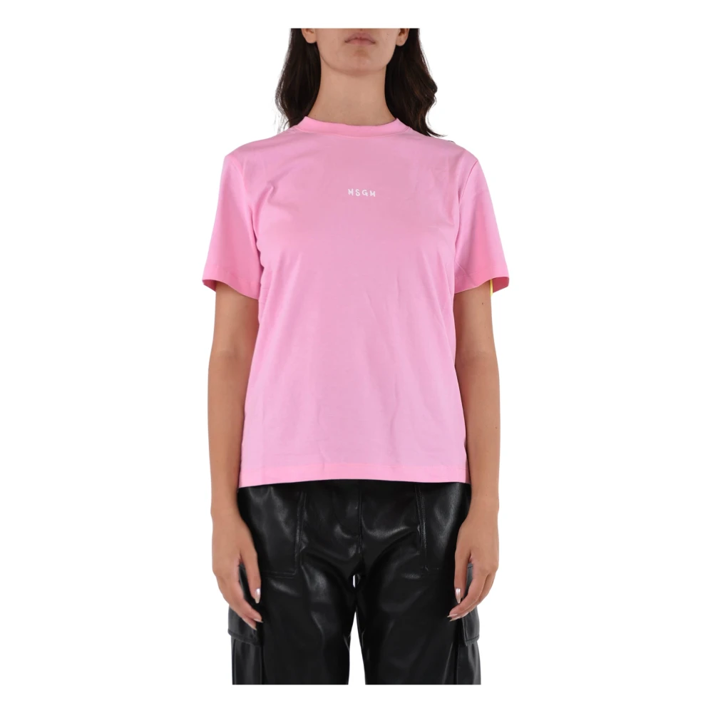 Msgm Logo Print Regular Fit T-Shirt Pink Dames