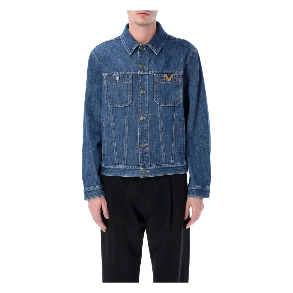 Valentino Garavani Men's Blue Denim Jacket With Vgold - Denim Jackets - L - Jackets
