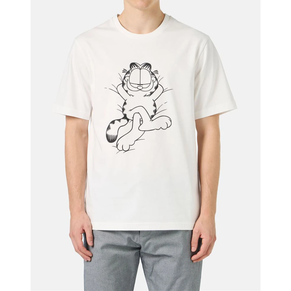 Iceberg Wit katoenen jersey T-shirt met Lazy Garfield print Beige Heren